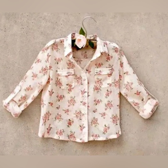 Mia Joy by Joyfolie Sheer Chiffon Jasmine Top in Floral Sz 7 - Picture 1 of 12